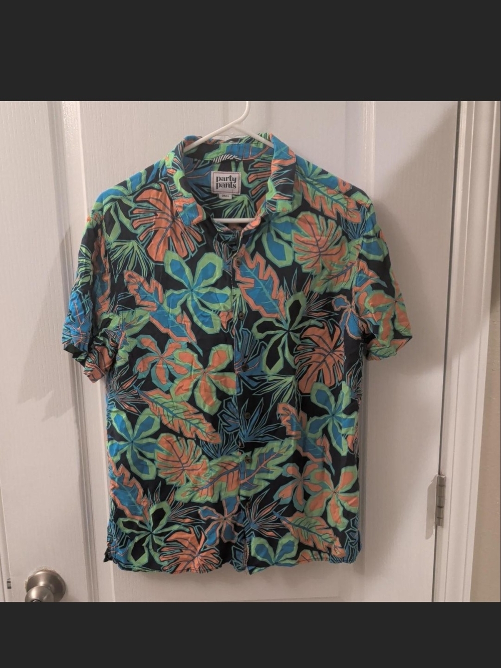 Party Pants Men's Tropical Print Short Sleeve Shirt - Black/Multicolor